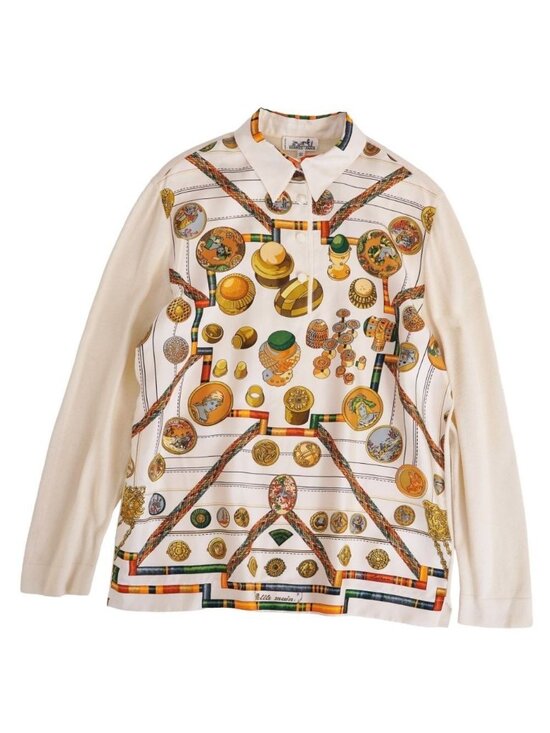 Hermes Tops - Hermes Shirt Blouse Long Sleeve Allover Pattern Silk Cut